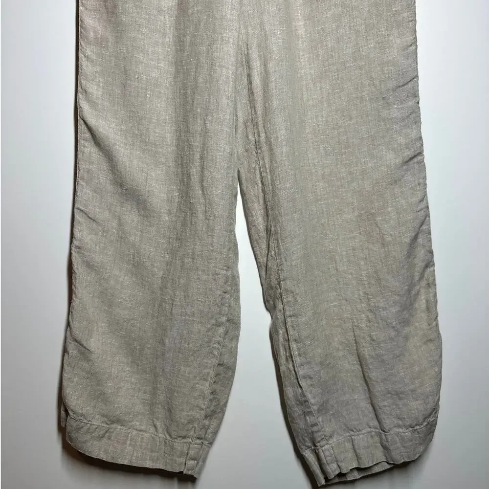 QUINCE 100% European Linen Wide Leg Pants Flax Beige Sz M Pockets Boho Beachy